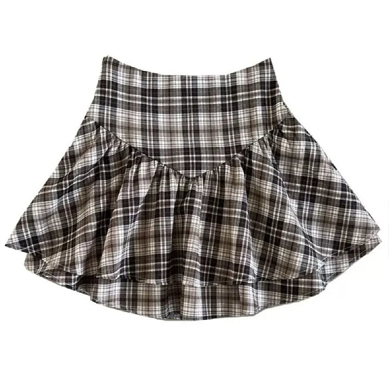 Preppy Aesthetic Plaid Ruffle Mini Skirt floral skirt print
