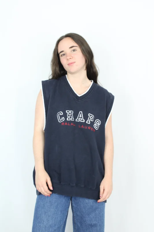 Ralph Lauren - Vintage Chaps Sweatshirt Vest Hoodie with Hem Drawcord Adjustable Customizable Ralph Lauren - Vintage Chaps Sweatshirt Vest Hoodie with Hem Drawcord Adjustable Customizable