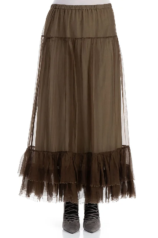 Ruffled Silver Sage Silk Chiffon Skirt denim skirt classic
