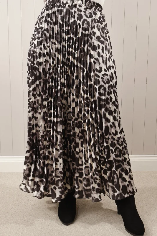 Satin pleated print skirt Black wool skirt sturdy
