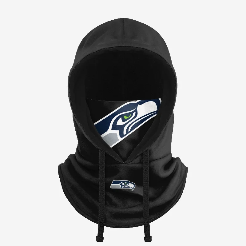Seattle Seahawks Black Drawstring Hooded Gaiter Hoodie with Cropped Fit Short Trendy Seattle Seahawks Black Drawstring Hooded Gaiter Hoodie with Cropped Fit Short Trendy