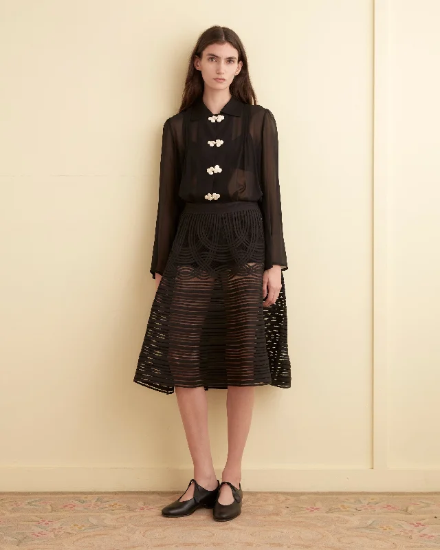 Sheer Trellis Skirt - Black velvet skirt luxurious