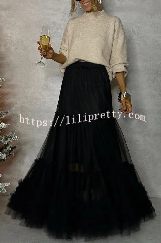 Lilipretty Surprising Tulle Paneled Stretch Waist Maxi Skirt corduroy skirt cozy