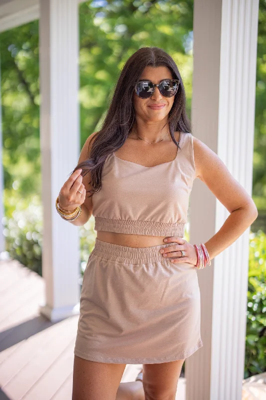 Island Hopping Taupe Skort Set chiffon skirt floaty