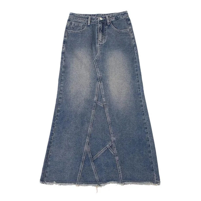 Teen Craft Denim Long Skirt lace skirt intricate