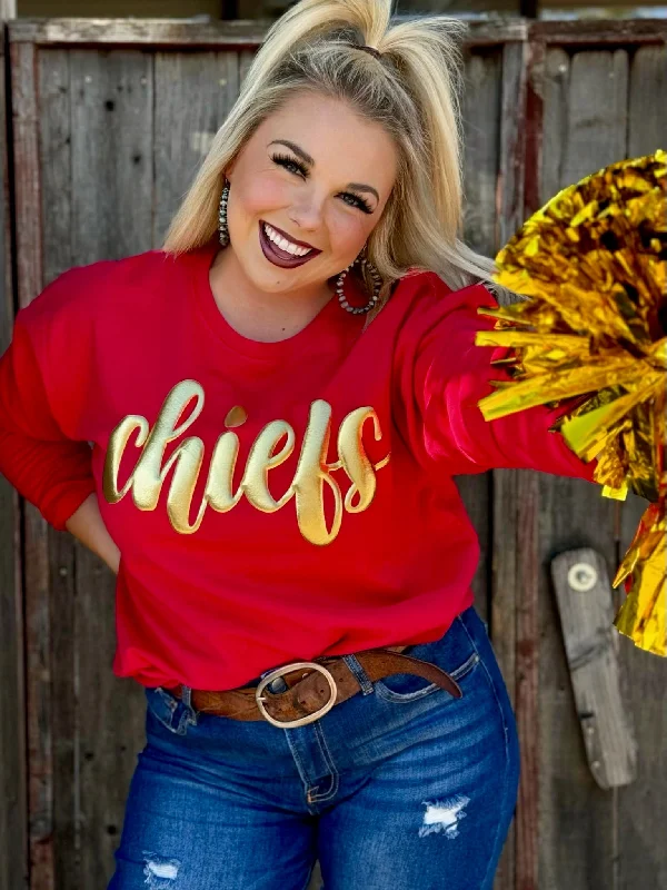 Texas True Threads Chiefs in Metallic Gold Red Sweatshirt Hoodie with Slit Hem Functional Movement Texas True Threads Chiefs in Metallic Gold Red Sweatshirt Hoodie with Slit Hem Functional Movement