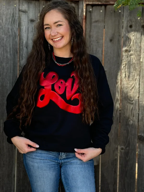 Texas True Threads Love in Metallic Red Puff Sweatshirt Hoodie with Bell Sleeves Flared Feminine Texas True Threads Love in Metallic Red Puff Sweatshirt Hoodie with Bell Sleeves Flared Feminine