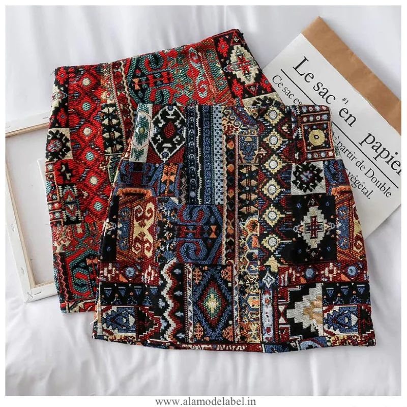 Vintage Tesla Embroidered Skirt velvet skirt luxury