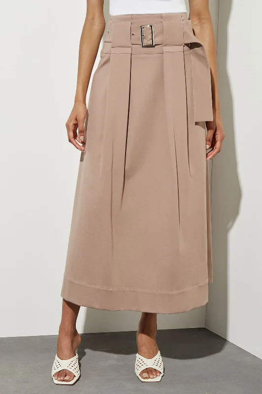 Wide Buckle A-Line Midi Skirt - Stretch Ponte, Java linen skirt natural
