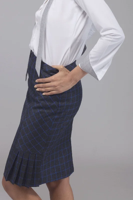 Windowpane Kickpleat Skirt wool skirt thick